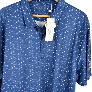 Bermuda Sands Mens Shark Fin Print Performance Golf Polo Blue XL Bryan Park NWT
